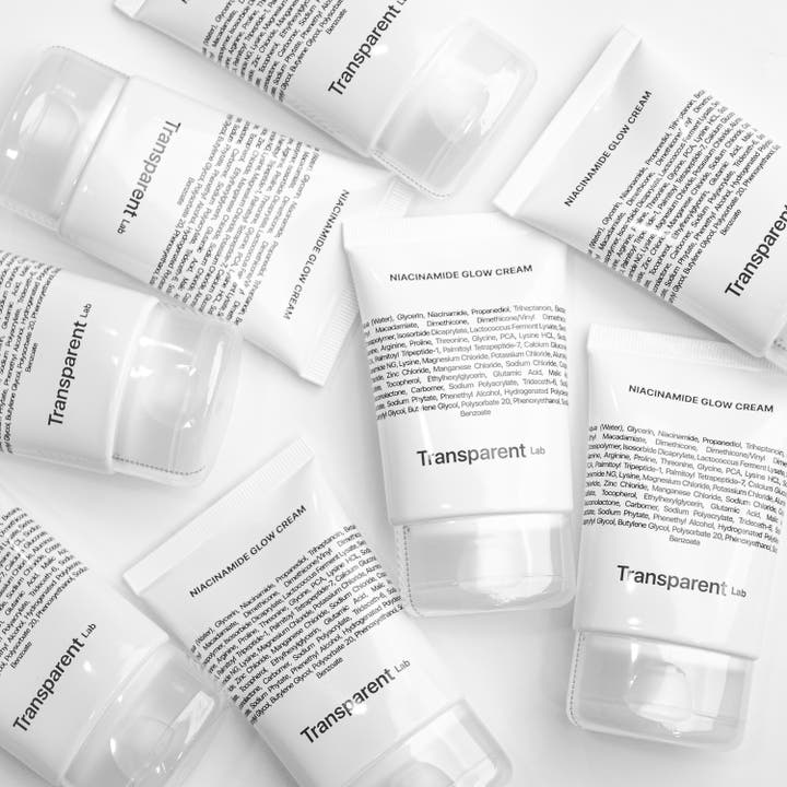 Niche Beauty Lab Transparent Lab Niacinamide Glow Cream 50 ml lystgivende ansigtscreme i hvide minimalistiske tuber