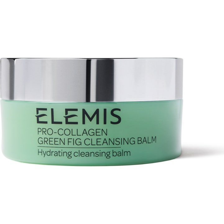 Elemis Pro-Collagen Green Fig Cleansing Balm 100 g fugtgivende ansigtsrens i en lysegrøn krukke med sølvfarvet låg