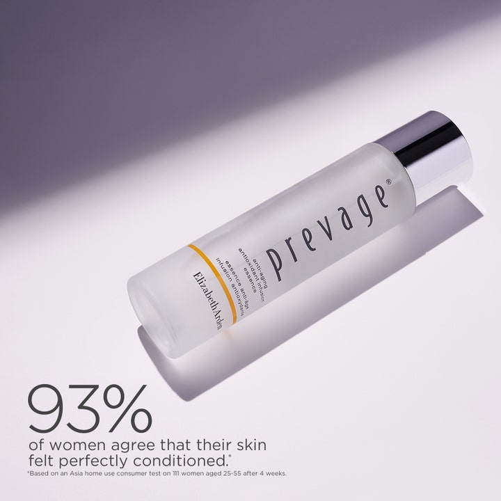Elizabeth Arden Prevage Anti-Aging Antioxidant Infusion Essence 150 ml i frostet flaske med sølvlåg og 93% tekst.