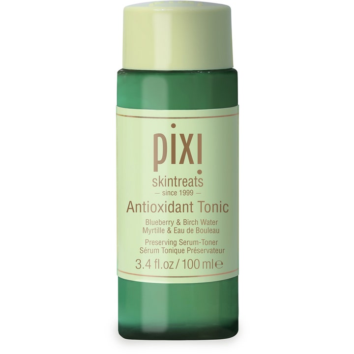 Pixi Antioxidant Tonic 100 ml beskyttende serum-toner i mørkegrøn plastikflaske med lysegrønt låg