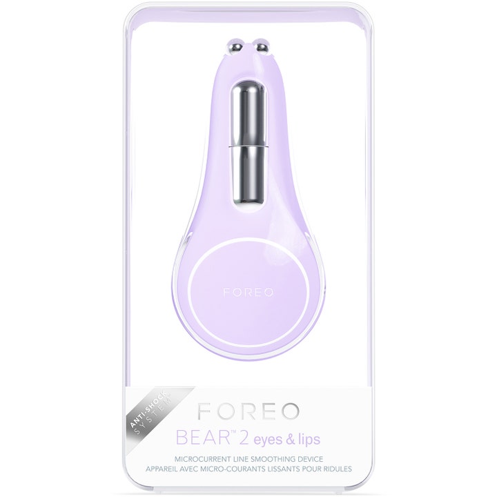 FOREO BEAR 2 eyes & lips Lavender 1 stk mikrostrømsenhed i gennemsigtig emballage med Anti-Shock System