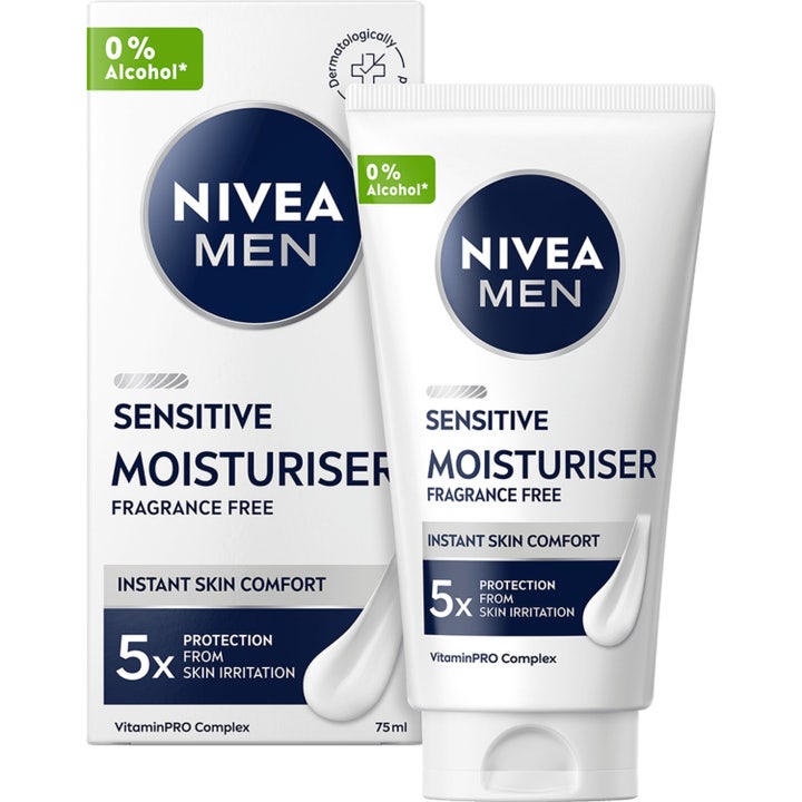 Nivea Men Sensitive Face Cream 75 ml beroligende ansigtscreme i hvid tube og æske til sensitiv hud