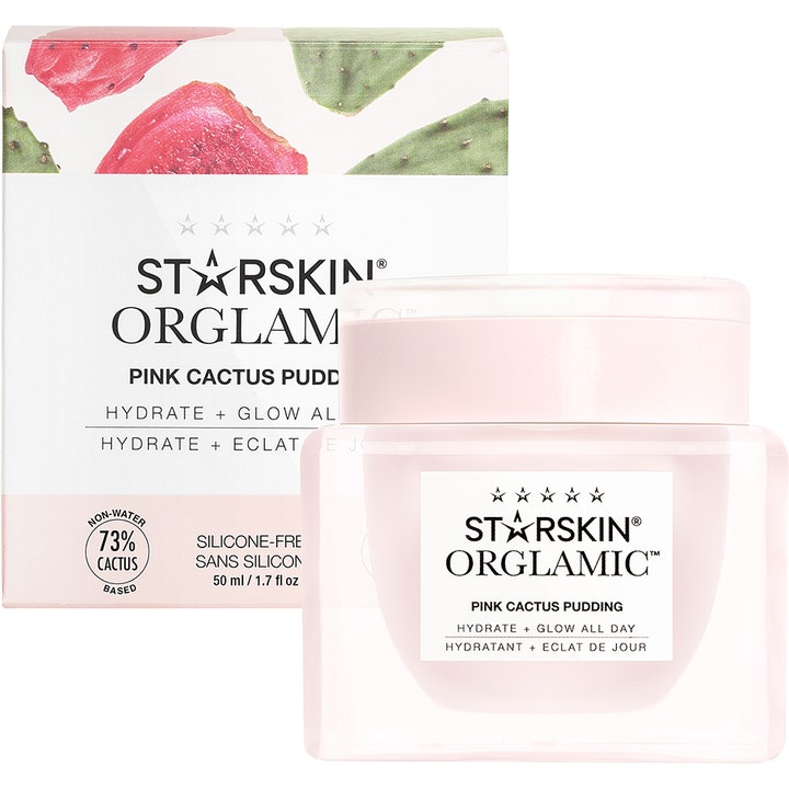Starskin Orglamic Pink Cactus Pudding 50 ml fugtgivende ansigtscreme i lyserød glaskrukke med hvid æske.