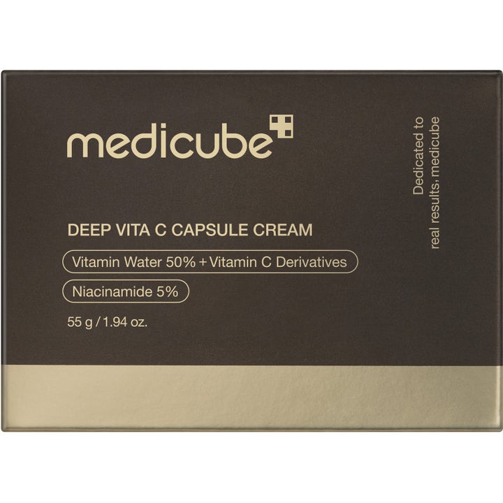 Medicube Deep Vita C Capsule Cream 55 g glødgivende ansigtscreme i brun og guld yderemballage med niacinamid