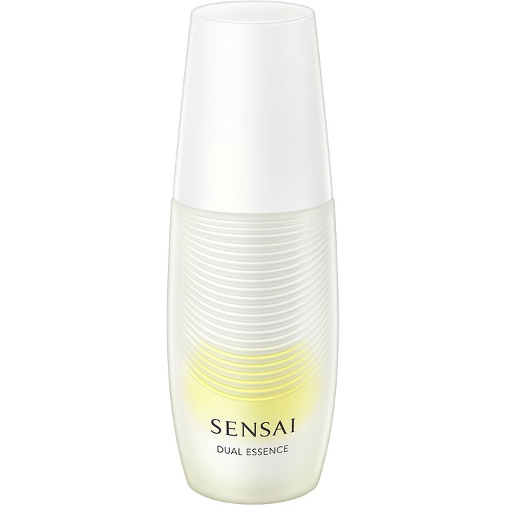 Sensai Dual Essence 30 ml fugtgivende ansigtsserum i riflet flaske med hvidt låg og synlig gul olie