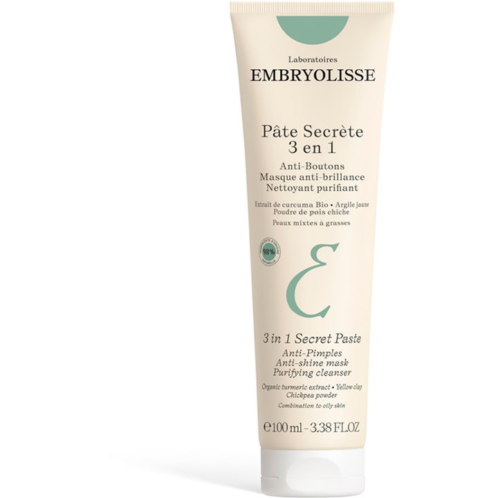 Embryolisse 3-In-1 Secret Paste 100 ml rensende maske mod urenheder og fedtet hud i beige tube med grønt logo