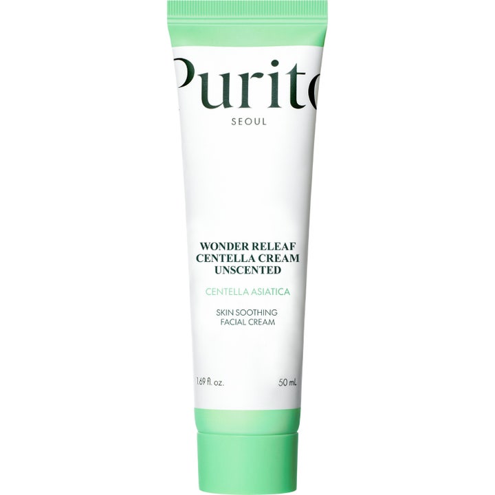 Purito Wonder Releaf Centella Cream Unscented 50 ml beroligende ansigtscreme i hvid tube med lysegrønt låg