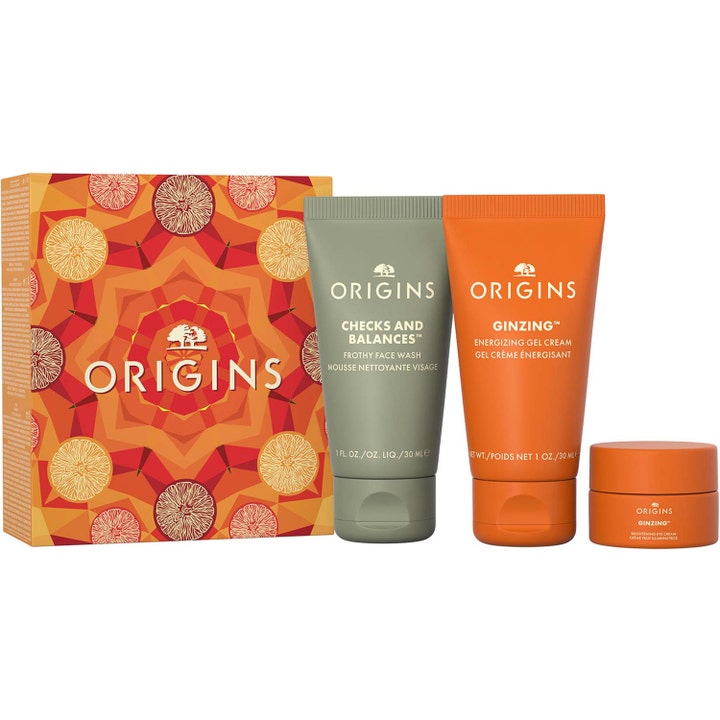 Origins Best-Sellers Set hudplejesæt med ansigtsvask, gelcreme og øjencreme i farverige tuber og krukke