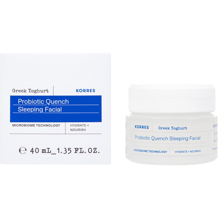 KORRES Greek Yoghurt Probiotic Quench Sleeping Facial 40 ml fugtgivende natmaske i hvid krukke og æske