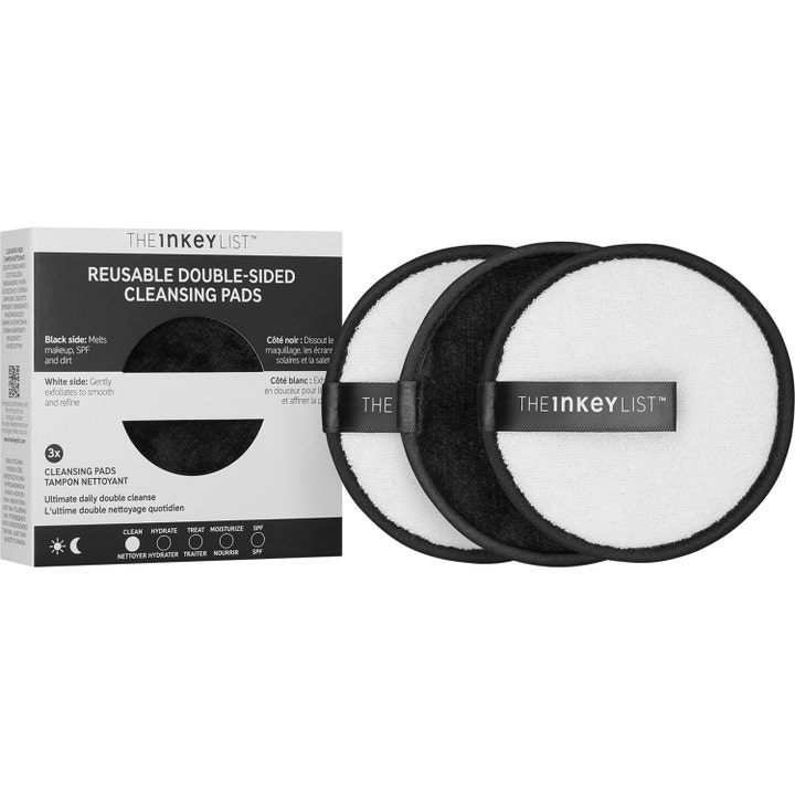 The INKEY List Reusable Cleansing Pads 3 stk ansigtsrens med to-sidede hvide og sorte rondeller og logoæske