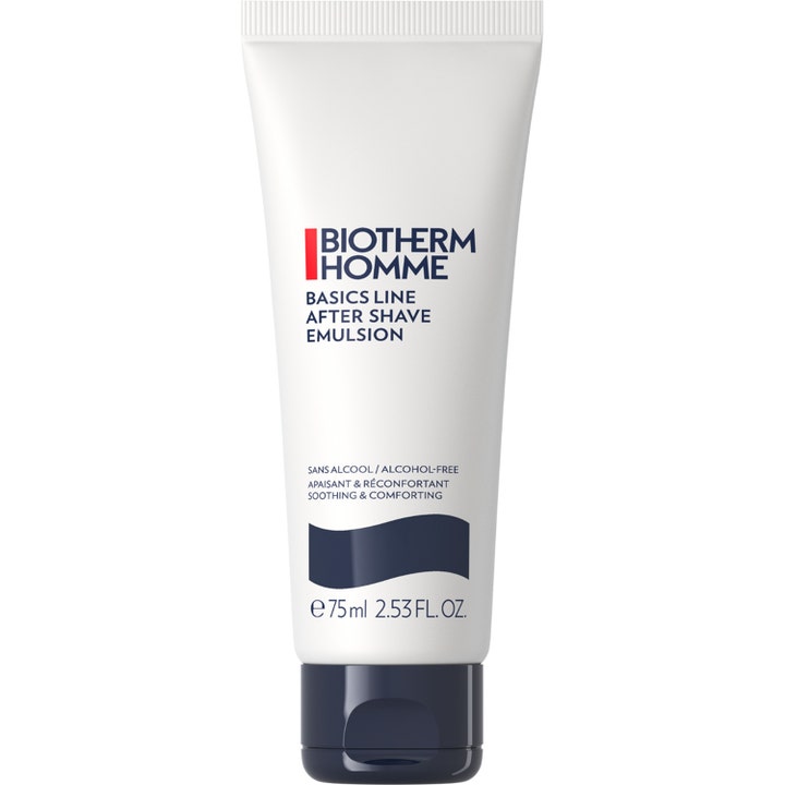 Biotherm Homme Basics Line After Shave Emulsion 75 ml beroligende efterbarbering i hvid tube med mørkeblåt låg