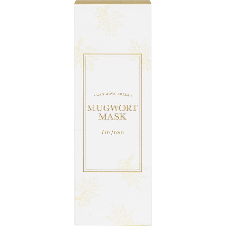 I'm From Mugwort Mask 30 ml beroligende k-beauty maske i hvid papæske med guld tekst og bladmønster
