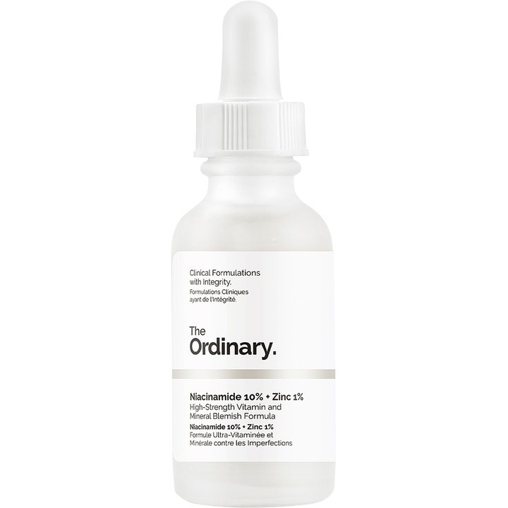 The Ordinary Niacinamide 10% + Zinc 1% 30ml serum mindsker urenheder i frostet glasflaske med hvid pipette