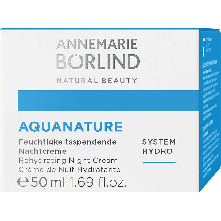 Annemarie Börlind Aquanature Rehydrating Night Cream 50 ml fugtgivende natcreme i hvid æske med blåt bånd