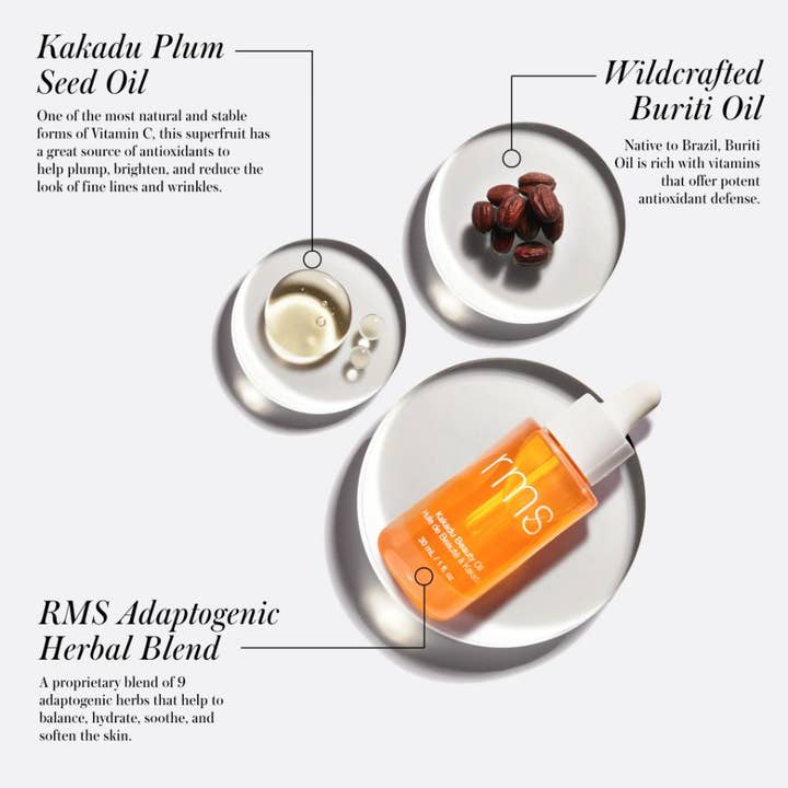 RMS Beauty Kakadu Beauty Oil 30 ml ansigtsolie med C-vitamin, buritiolie og urter der giver glød.