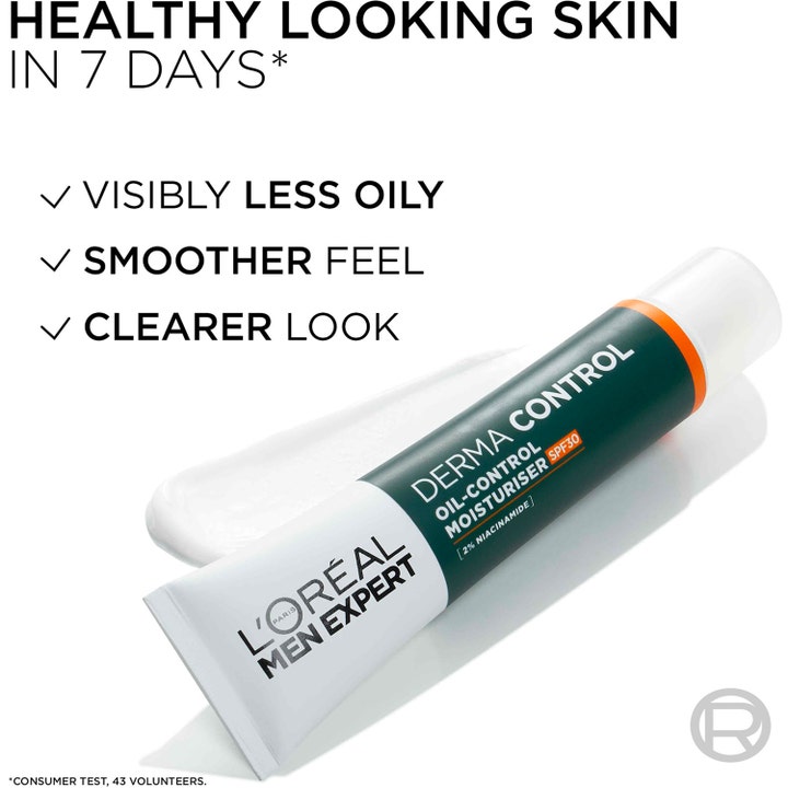 L'Oréal Paris Men Expert Derma Control 40 ml ansigtscreme med hvid creme tekstur der giver mindre oliet hud