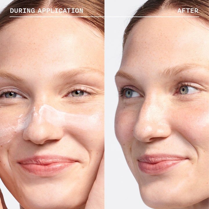 Clinique Moisture Surge SPF25 Sheer Hydrator 30 ml dagcreme før og efter påføring på ansigt
