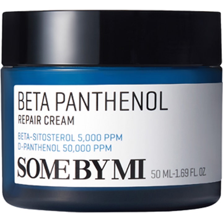 Some By Mi Beta Panthenol Repair Cream 50 ml reparerende ansigtscreme i en blå krukke med sort låg og hvid label