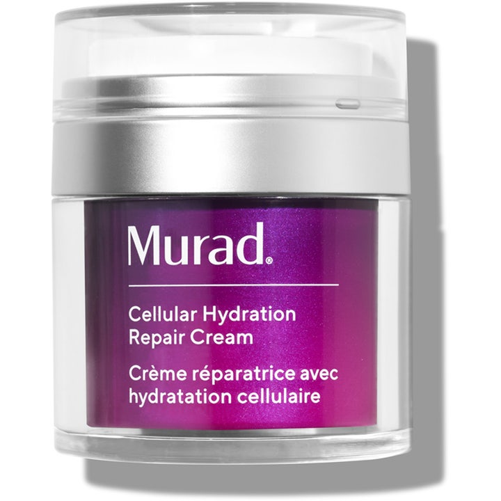 Murad Cellular Hydration Repair Cream reparerende ansigtscreme i lilla beholder med sølvfarvet låg og pumpe