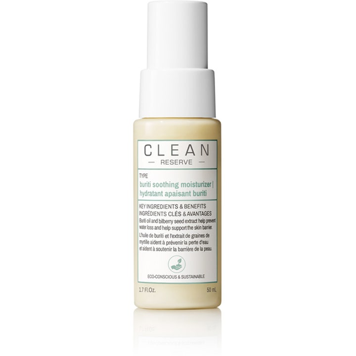 Clean Reserve Buriti Soothing Moisturizer 50 ml beroligende ansigtscreme i hvid pumpeflaske med hvidt låg