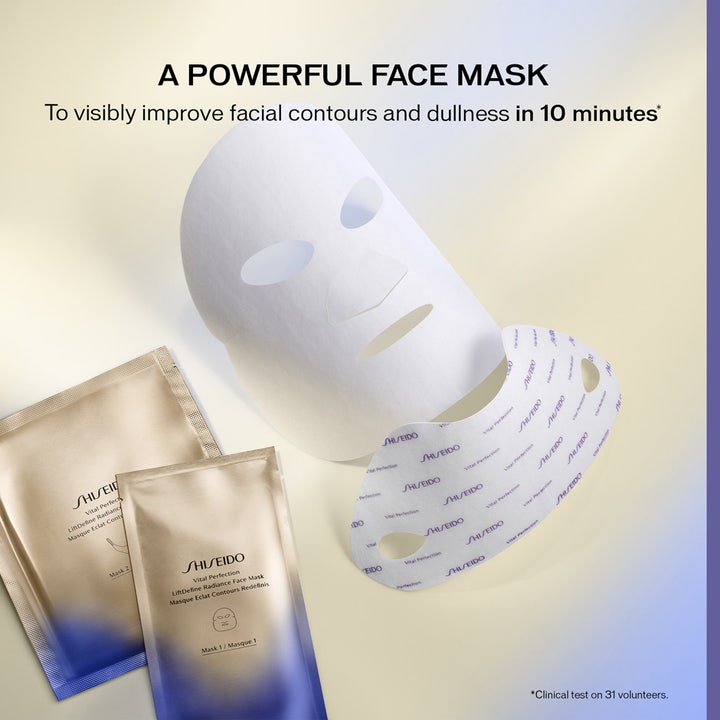 Shiseido Vital Perfection Liftdefine Radiance Face Mask 10 g opstrammende ansigtsmaske med hvid maske og guldbreve
