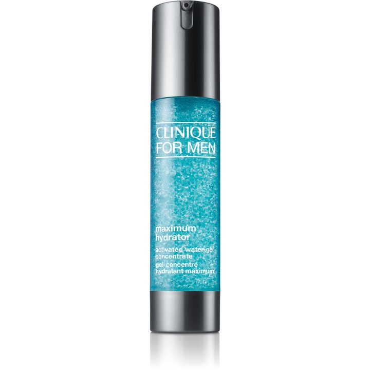 Clinique For Men Maximum Hydrator 48 ml ansigtsserum giver fugt i en gennemsigtig flaske med blå gel.