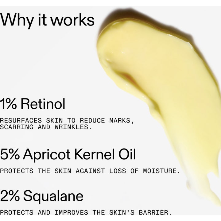 The INKEY List Retinol Serum 30 ml hudfornyende serum med lysegul tekstur, 1% retinol, squalane og abrikoskerneolie