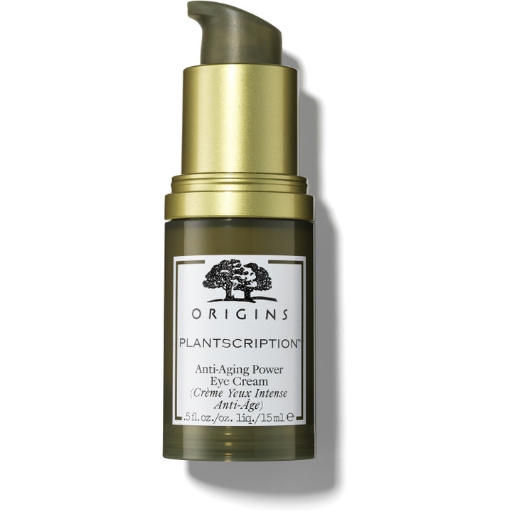 Origins Plantscription Anti-Aging Power Eye Cream 15 ml i mørkegrøn flaske med guldfarvet pumpe