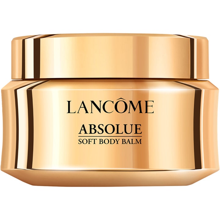 Lancôme Absolue Soft Body Balm nærende kropspleje i en luksuriøs guldfarvet krukke med metallisk finish.