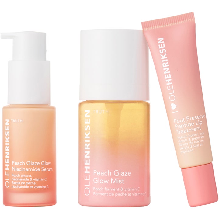Ole Henriksen Truth Le Peach Petite Set 77 ml giver glød med C-vitamin i ferskenfarvet serum, mist og læbepleje