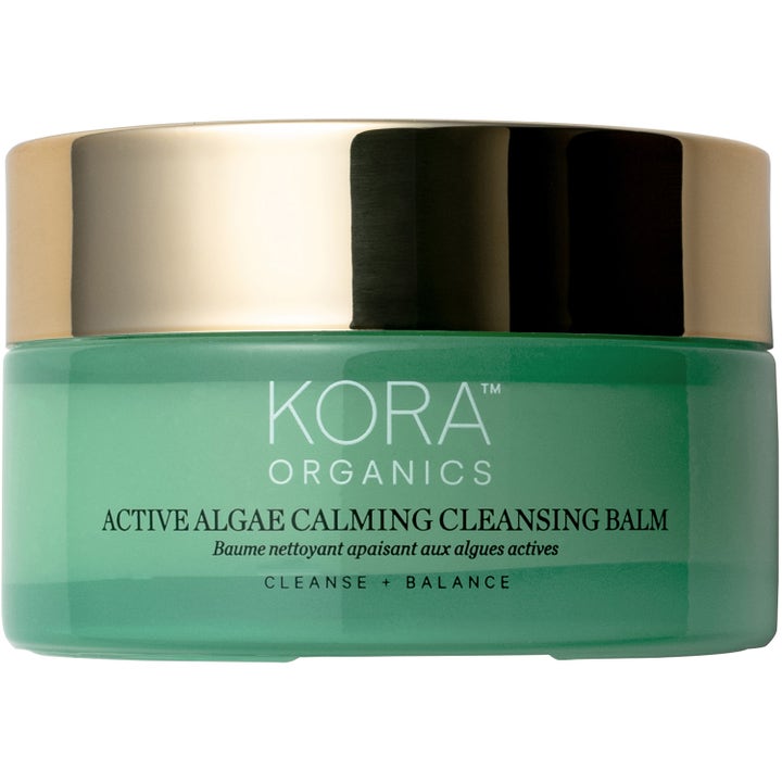 KORA Organics Active Algae Calming Cleansing Balm beroligende rensebalm i grøn krukke med et skinnende guldlåg