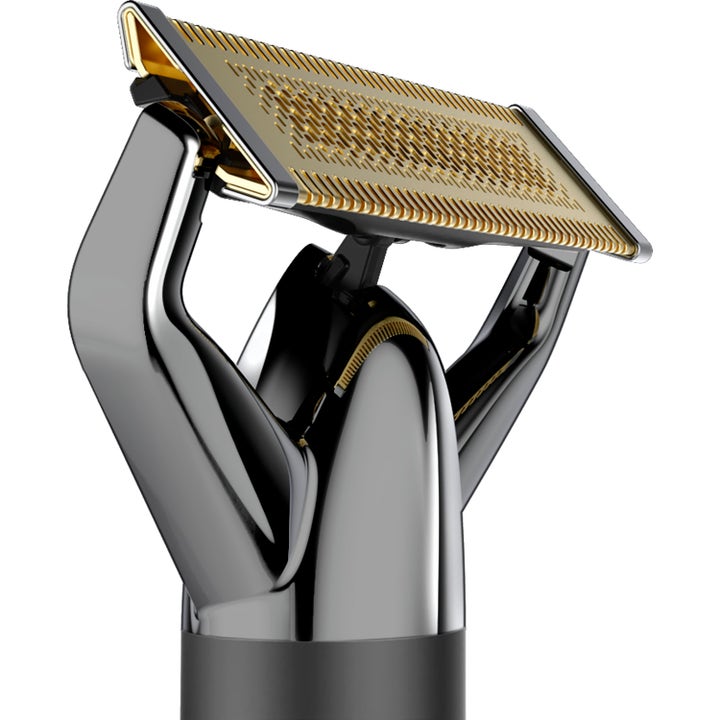 BaByliss Super X Metal Replacement X Blade 1 stk skægtrimmer til barbering i sort metal med et gyldent skærehoved.