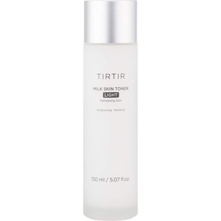 TIRTIR Milk Skin Toner Light 150 ml beroligende toner i en høj flaske af frostet glas med sølvlåg