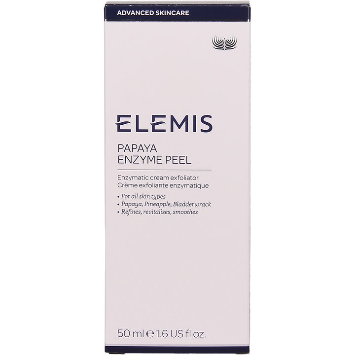 Elemis Papaya Enzyme Peel 50 ml eksfolierende ansigtspeeling i hvid papæske der fornyer og glatter huden