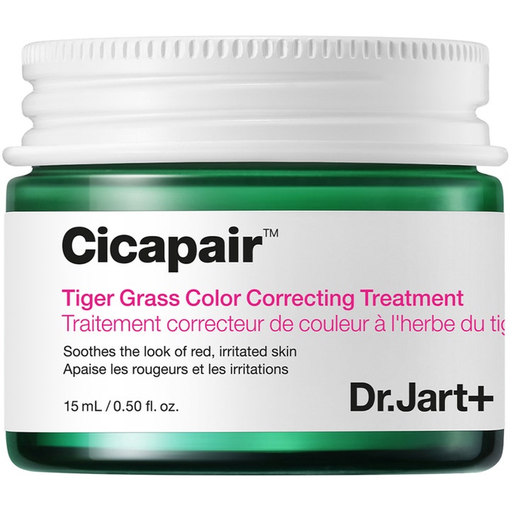 Dr.Jart+ Cicapair Tiger Grass Color Correcting Treatment 15 ml beroligende creme i grøn glaskrukke med hvidt låg