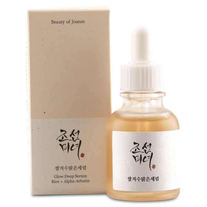 Beauty of Joseon Glow Deep Serum 30ml lysnende ansigtsserum i frostet glasflaske med hvid pipette og beige emballage