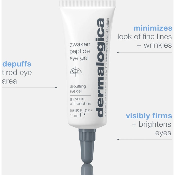 Dermalogica Awaken Peptide Eye Gel 15 ml øjengel i hvid tube der dæmper hævelser og minimerer fine linjer og rynker.