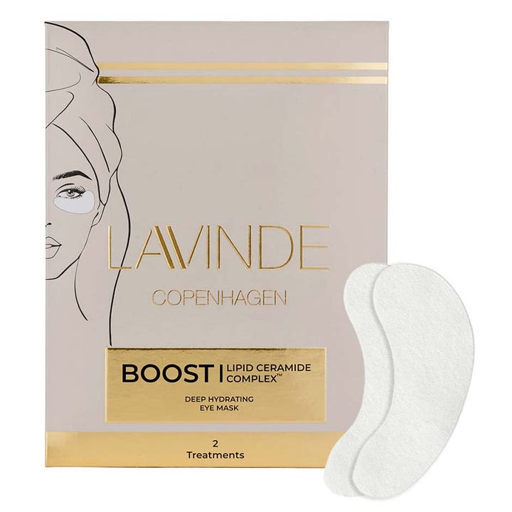 Lavinde Copenhagen Boost Deep Hydrating Eye Mask 2 stk fugtgivende øjenmasker i æske med guldlogo