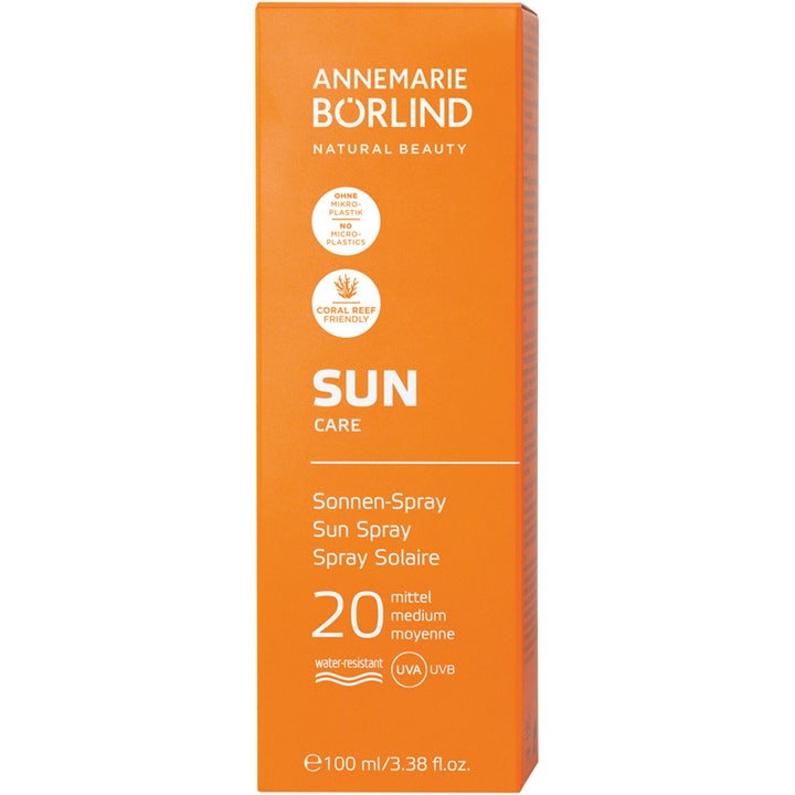 Annemarie Börlind SUN Sun Spray 100 ml solcreme i orange æske med SPF 20 og koralvenlig formel
