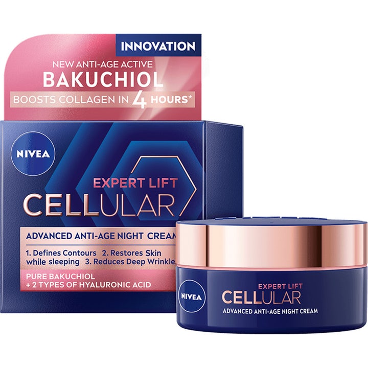 NIVEA Cellular Expert Lift Night Cream 50 ml anti-age natcreme med bakuchiol i blå krukke med rosaguld