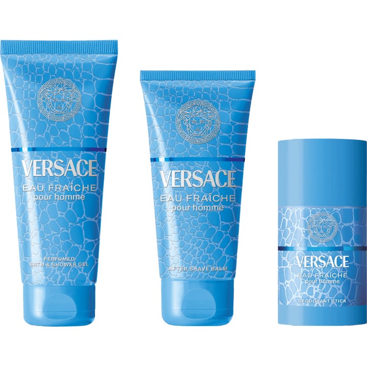 Versace Eau Fraiche After Shave Balm 75 ml beroligende after shave sæt i lyseblå tuber med hvidt mønster