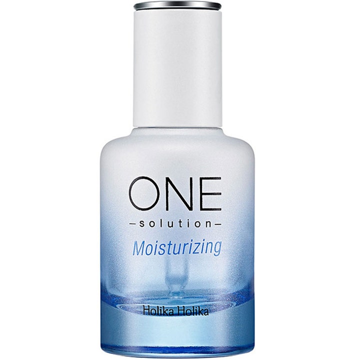 Holika Holika One Solution Moisturizing 30ml fugtgivende serum i frostet glasflaske med blå gradient og hvidt låg