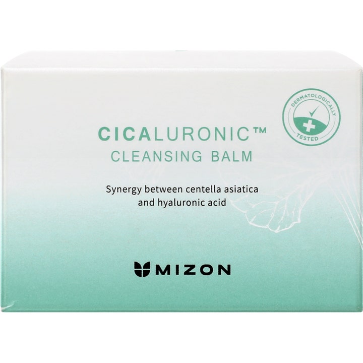 Mizon Cicaluronic Cleansing Balm 80 ml beroligende ansigtsrens i hvid og mintgrøn æske med centella asiatica