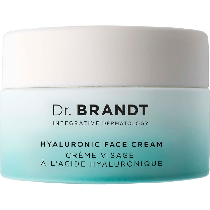 Dr. Brandt Hyaluronic Face Cream 50 ml fugtgivende ansigtscreme i lyseblå krukke med hvidt låg