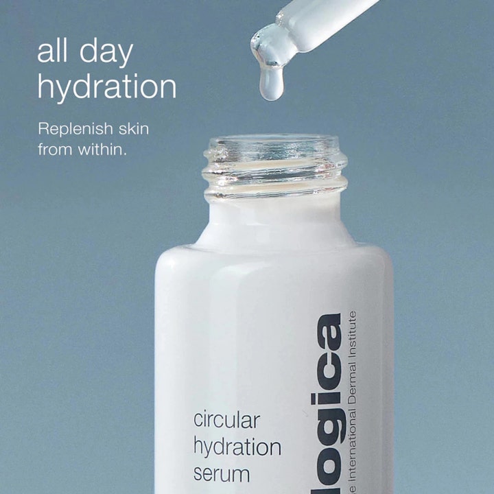Dermalogica Circular Hydration Serum 10 ml fugtgivende serum med pipette og klar dråbe over hvid flaske