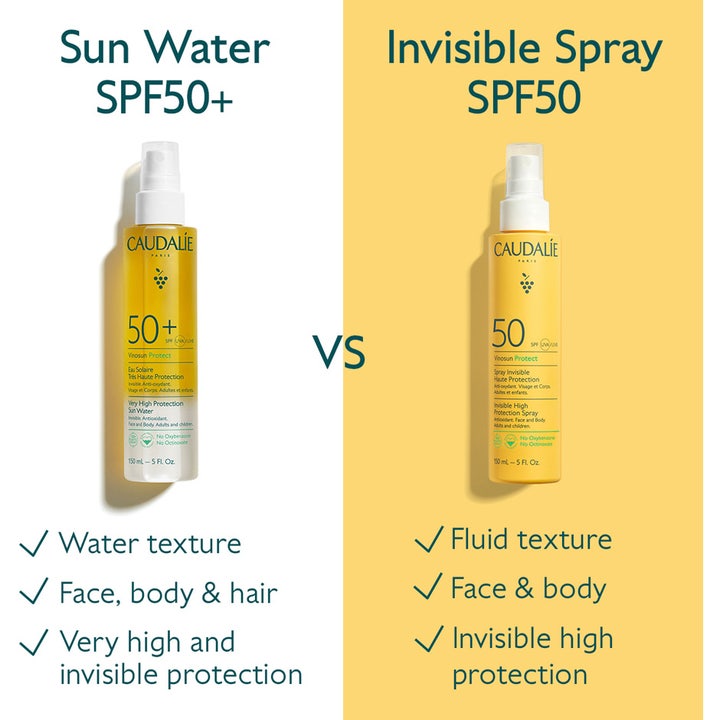 Caudalie Vinosun High Protection Spray SPF50 150 ml solcreme sammenlignet med Sun Water SPF50+