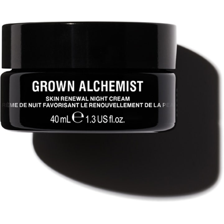 Grown Alchemist Skin Renewal Night Cream 40 ml fornyende natcreme i elegant sort glaskrukke med skruelåg