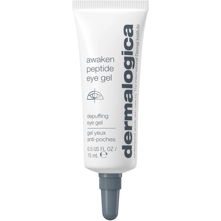 Dermalogica Awaken Peptide Eye Gel 15 ml mod hævede øjne er en opfriskende øjengel i hvid tube med gråt låg