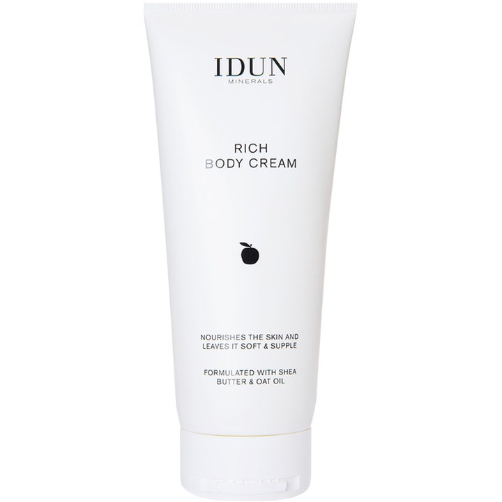 IDUN Minerals Rich Body Cream 200 ml nærende kropscreme i hvid tube med sheasmør og havreolie