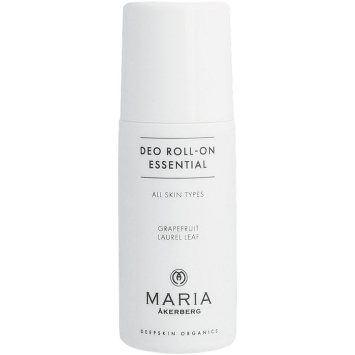 Maria Åkerberg Deo Roll-On Essential 60ml giver friskhed med grapefrugt i en hvid plastflaske med sort tekst.